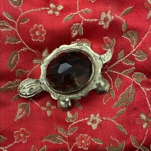 Silver Turtle Brooch with Dark Gem
